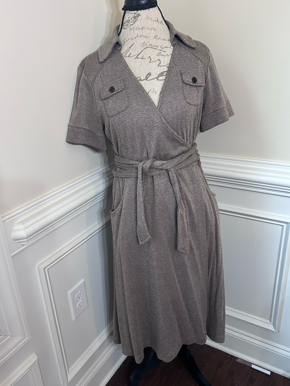 Banana Republic Taupe Wrap Midi Dress with Self-Tie Belt